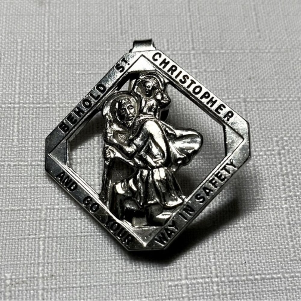 St Christopher clip Diamond shape Silver Safety Auto Visor Clip or wherever